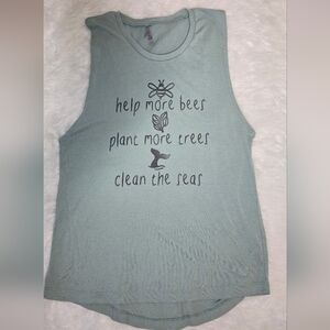 Next Level Apparel Women's Muscle Tee in Light Green Save The Bees Trees Seas